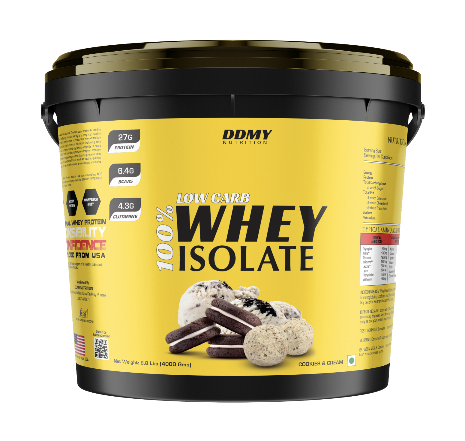 DDMY nutrition low carb whey isolate protein 4kg cookies&cream flavour 